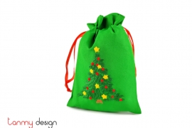  Small green Christmas bag with pine tree embroidery